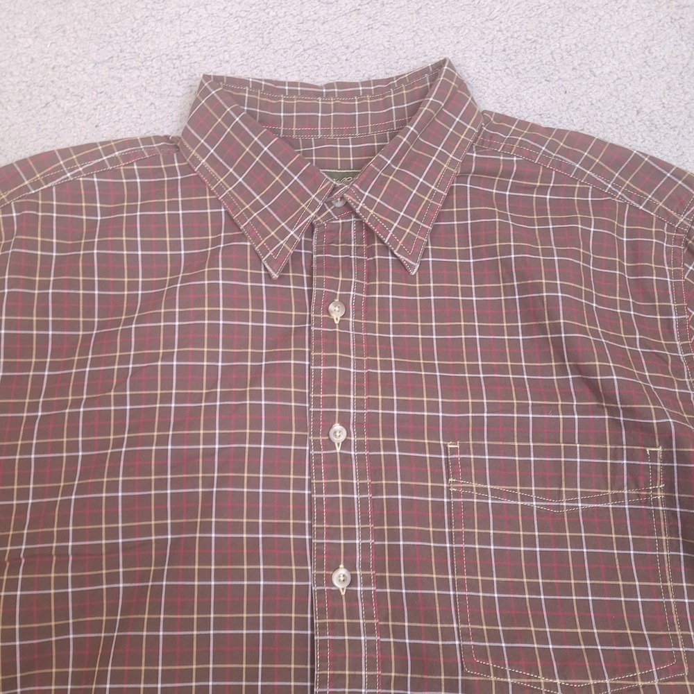 Eddie Bauer Mens Button‎ Down Shirt XLT Tall XL Brown Plaid Long Sleeve Cotton - Picture 2 of 13